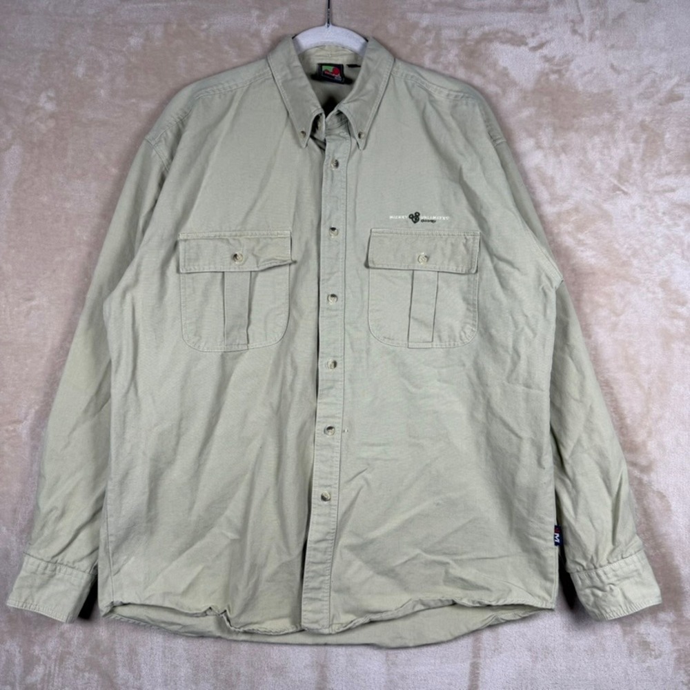 Mickey Unlimited Disney Khaki Cotton Canvas Button Down Shirt Large Disneycore